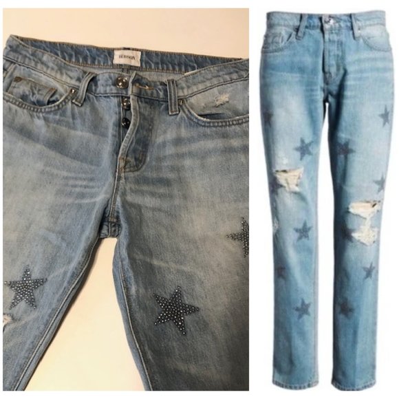Sz 25 Hudson Riley Star Studded Jeans Crop Relaxed Straight - Picture 4 of 15